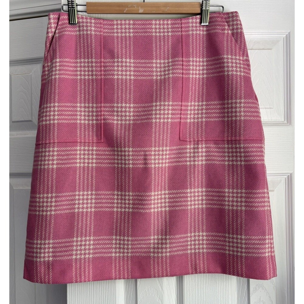 NWT BODEN HERITAGE BRITISH TWEED WOOL PINK IVORY PLAID LINED SKIRT SZ 12L PREPPY